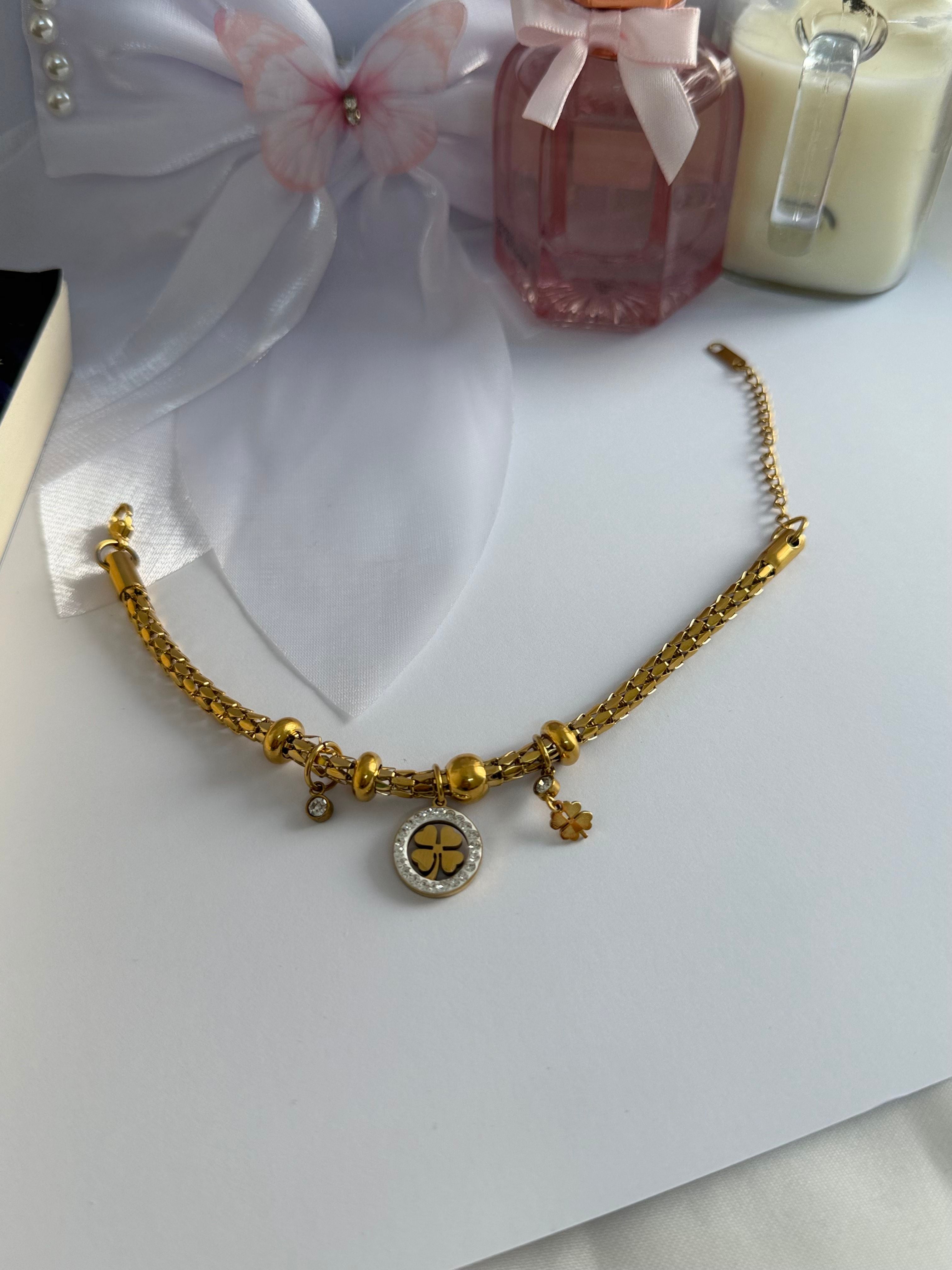 Snake Chain Golden Heart Charm Bracelet